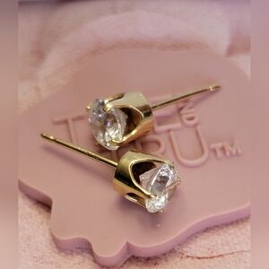 14K Solid Yellow Gold CZ Stud Earrings